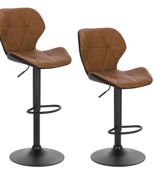 Set van 2 Retro Barkrukken – Verstelbare Kunstleren Barstoelen met Rugleuning
