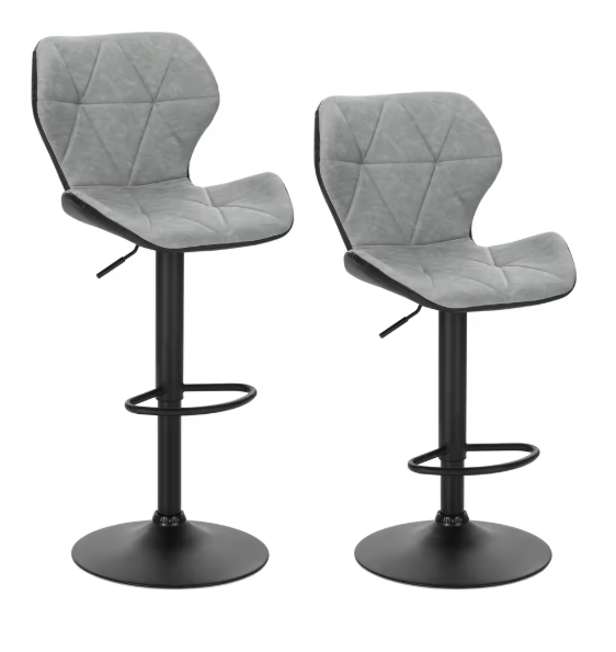 Set van 2 Retro Barkrukken – Verstelbare Kunstleren Barstoelen met Rugleuning