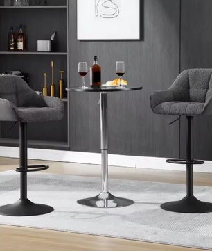 Set van 2 Verstelbare Barkrukken – Chenille & Koord, 360° Draaibaar met Rugleuning en Voetsteun