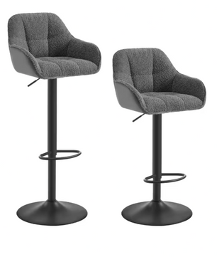 Set van 2 Verstelbare Barkrukken – Chenille & Koord, 360° Draaibaar met Rugleuning en Voetsteun