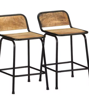 Set van 2 Mangohouten Barkrukken – Massief Hout & Metalen Poten, 70 cm Hoog