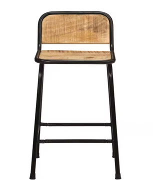 Set van 2 Mangohouten Barkrukken – Massief Hout & Metalen Poten, 70 cm Hoog