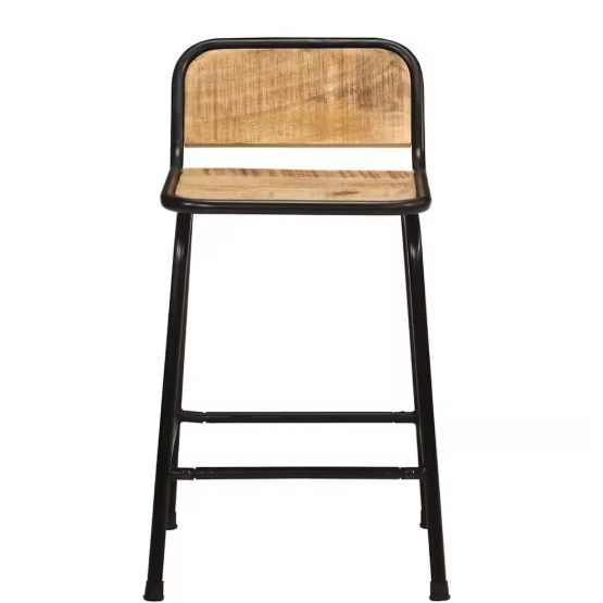 Set van 2 Mangohouten Barkrukken – Massief Hout & Metalen Poten, 70 cm Hoog