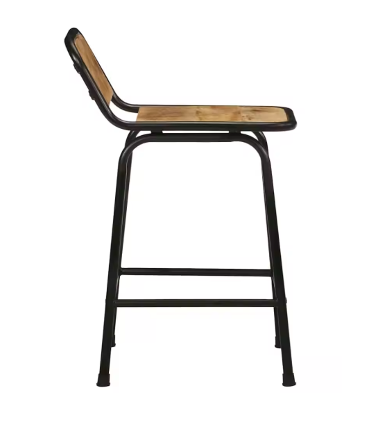 Set van 2 Mangohouten Barkrukken – Massief Hout & Metalen Poten, 70 cm Hoog