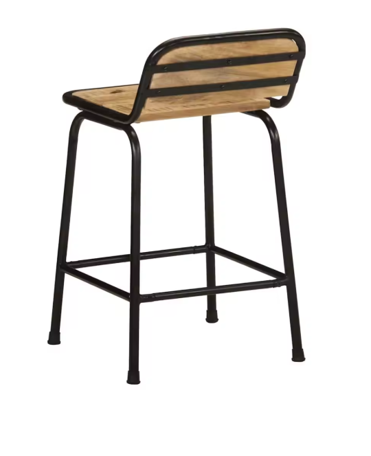 Set van 2 Mangohouten Barkrukken – Massief Hout & Metalen Poten, 70 cm Hoog
