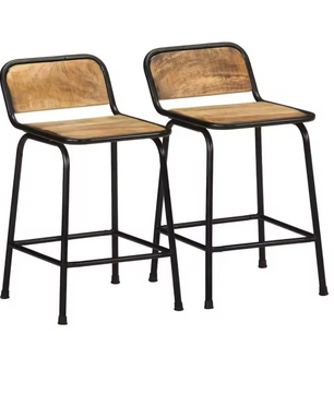 Set van 2 Mangohouten Barkrukken – Massief Hout & Metalen Poten, 70 cm Hoog