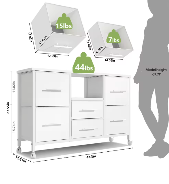 Ladekast met 6 Stoffen Laden – Dressoir op Wielen & TV-Meubel, Modern en Praktisch