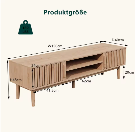 TV-Meubel 150 cm – Houten Kast met Deuren & Planken, Ademend Design