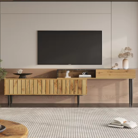 TV-Meubel 180 cm – Marmerlook & Houtnerf Design met IJzeren Poten