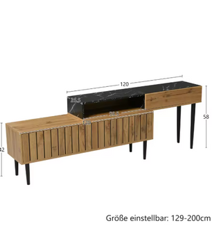 TV-Meubel 180 cm – Marmerlook & Houtnerf Design met IJzeren Poten