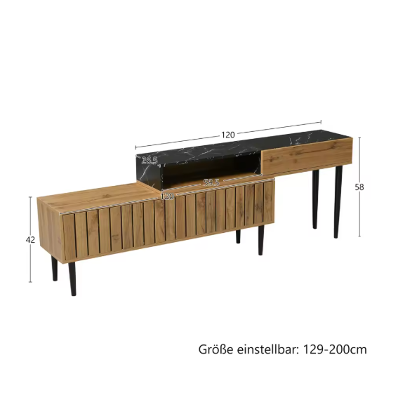 TV-Meubel 180 cm – Marmerlook & Houtnerf Design met IJzeren Poten