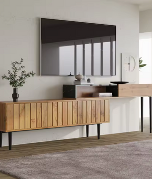 TV-Meubel 180 cm – Marmerlook & Houtnerf Design met IJzeren Poten