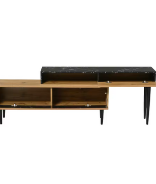 TV-Meubel 180 cm – Marmerlook & Houtnerf Design met IJzeren Poten
