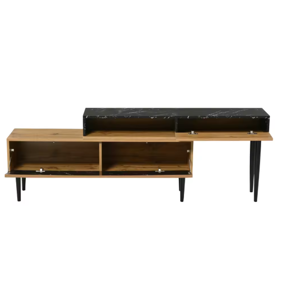 TV-Meubel 180 cm – Marmerlook & Houtnerf Design met IJzeren Poten