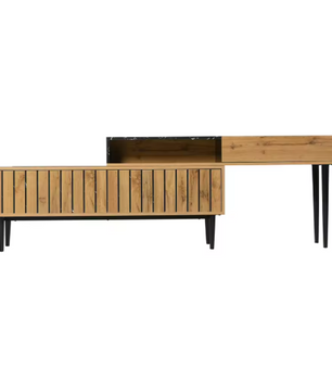 TV-Meubel 180 cm – Marmerlook & Houtnerf Design met IJzeren Poten