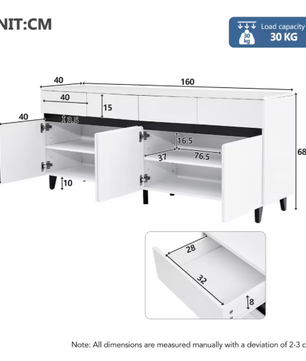Hoogglans Dressoir met 4 Lades & 2 Deuren – Modern Opbergmeubel 160 cm
