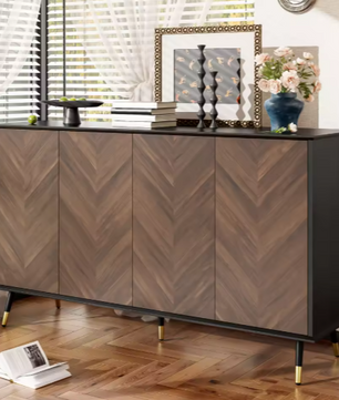 Modern Dressoir met Vispatroon – 4 Deuren & Opbergruimte 140 cm