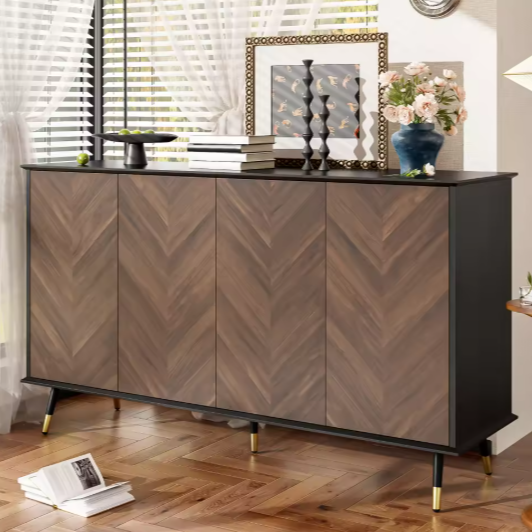 Modern Dressoir met Vispatroon – 4 Deuren & Opbergruimte 140 cm