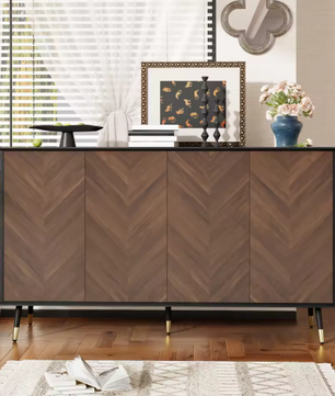 Modern Dressoir met Vispatroon – 4 Deuren & Opbergruimte 140 cm