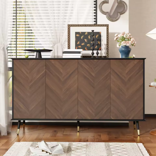 Modern Dressoir met Vispatroon – 4 Deuren & Opbergruimte 140 cm