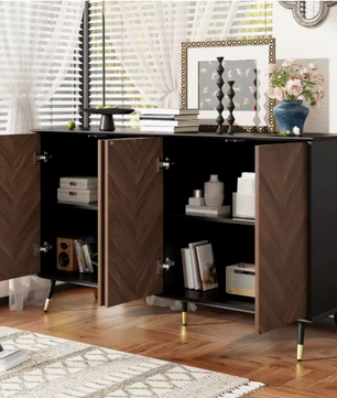 Modern Dressoir met Vispatroon – 4 Deuren & Opbergruimte 140 cm