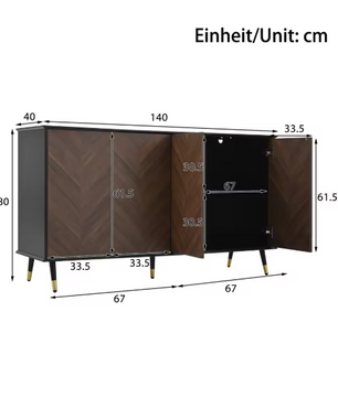 Modern Dressoir met Vispatroon – 4 Deuren & Opbergruimte 140 cm