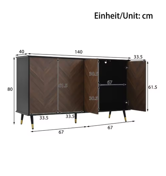 Modern Dressoir met Vispatroon – 4 Deuren & Opbergruimte 140 cm