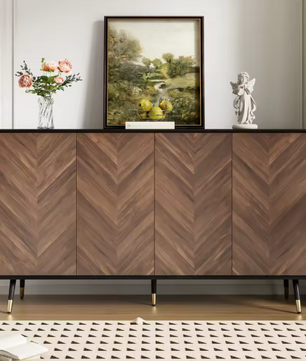 Modern Dressoir met Vispatroon – 4 Deuren & Opbergruimte 140 cm