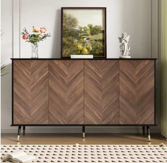 Modern Dressoir met Vispatroon – 4 Deuren & Opbergruimte 140 cm