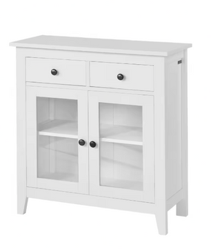 Wit Dressoir met 2 Lades & 2 Glazen Deuren – Compacte Opbergkast 80 cm