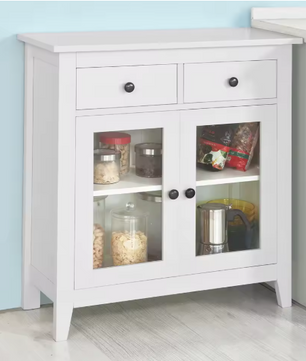 Wit Dressoir met 2 Lades & 2 Glazen Deuren – Compacte Opbergkast 80 cm