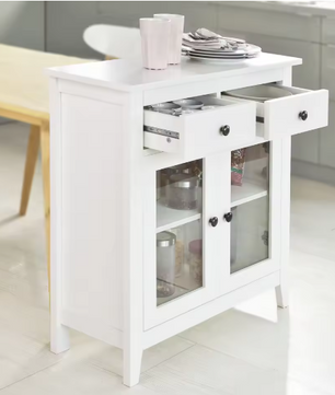 Wit Dressoir met 2 Lades & 2 Glazen Deuren – Compacte Opbergkast 80 cm