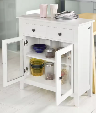 Wit Dressoir met 2 Lades & 2 Glazen Deuren – Compacte Opbergkast 80 cm