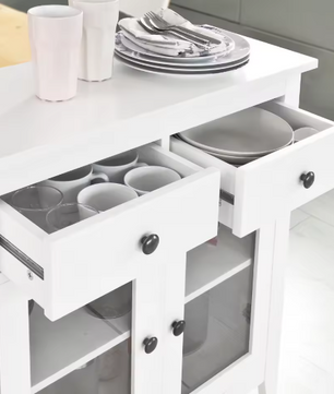 Wit Dressoir met 2 Lades & 2 Glazen Deuren – Compacte Opbergkast 80 cm