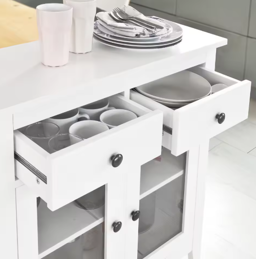 Wit Dressoir met 2 Lades & 2 Glazen Deuren – Compacte Opbergkast 80 cm