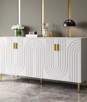 Modern Dressoir met Gouden Handgrepen – 2 Deuren & Lades 152 cm