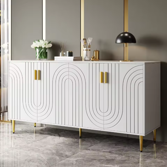Modern Dressoir met Gouden Handgrepen – 2 Deuren & Lades 152 cm