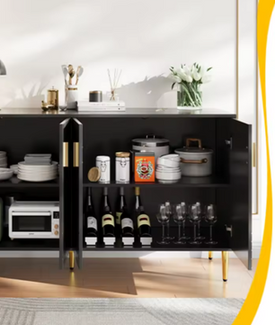 Modern Dressoir met Gouden Handgrepen – 2 Deuren & Lades 152 cm