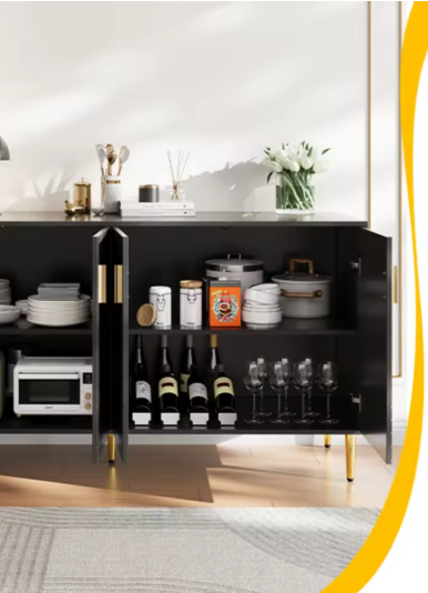Modern Dressoir met Gouden Handgrepen – 2 Deuren & Lades 152 cm