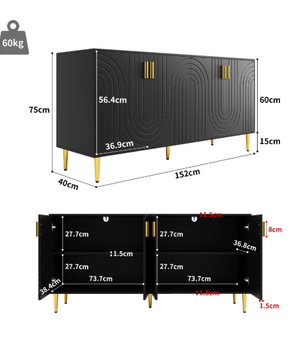 Modern Dressoir met Gouden Handgrepen – 2 Deuren & Lades 152 cm