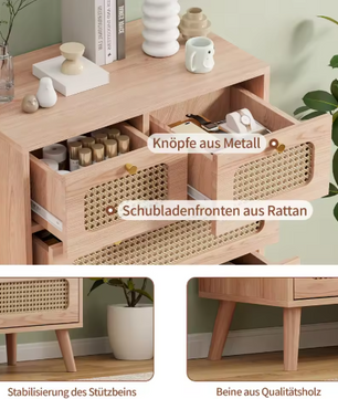 Rotan Ladekast met 5 Lades – Houten Dressoir 60 cm