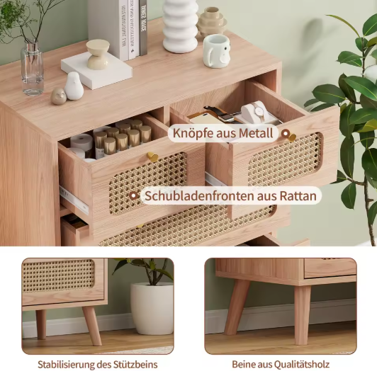 Rotan Ladekast met 5 Lades – Houten Dressoir 60 cm