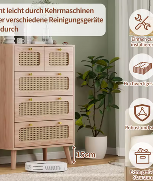 Rotan Ladekast met 5 Lades – Houten Dressoir 60 cm
