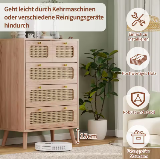 Rotan Ladekast met 5 Lades – Houten Dressoir 60 cm