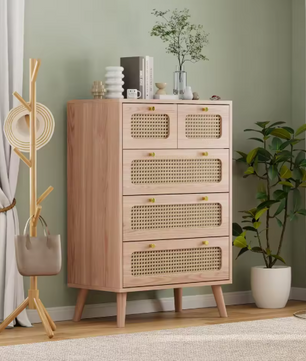Rotan Ladekast met 5 Lades – Houten Dressoir 60 cm