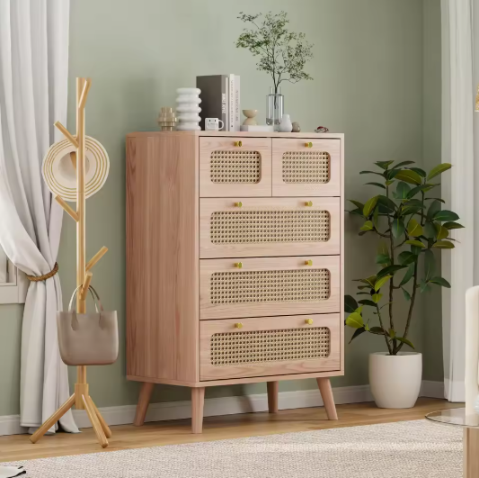 Rotan Ladekast met 5 Lades – Houten Dressoir 60 cm
