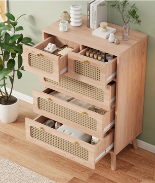 Rotan Ladekast met 5 Lades – Houten Dressoir 60 cm