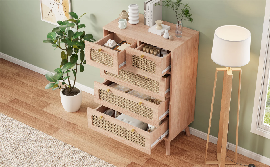 Rotan Ladekast met 5 Lades – Houten Dressoir 60 cm