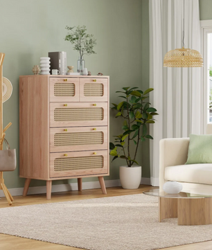Rotan Ladekast met 5 Lades – Houten Dressoir 60 cm