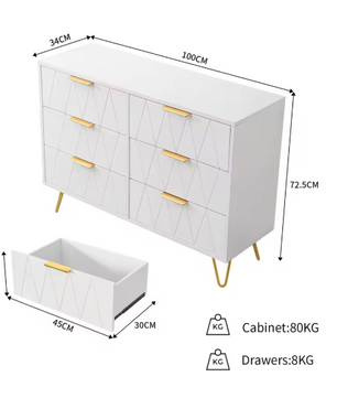 Witte Ladekast met 6 Lades – Moderne Opbergkast 100 cm